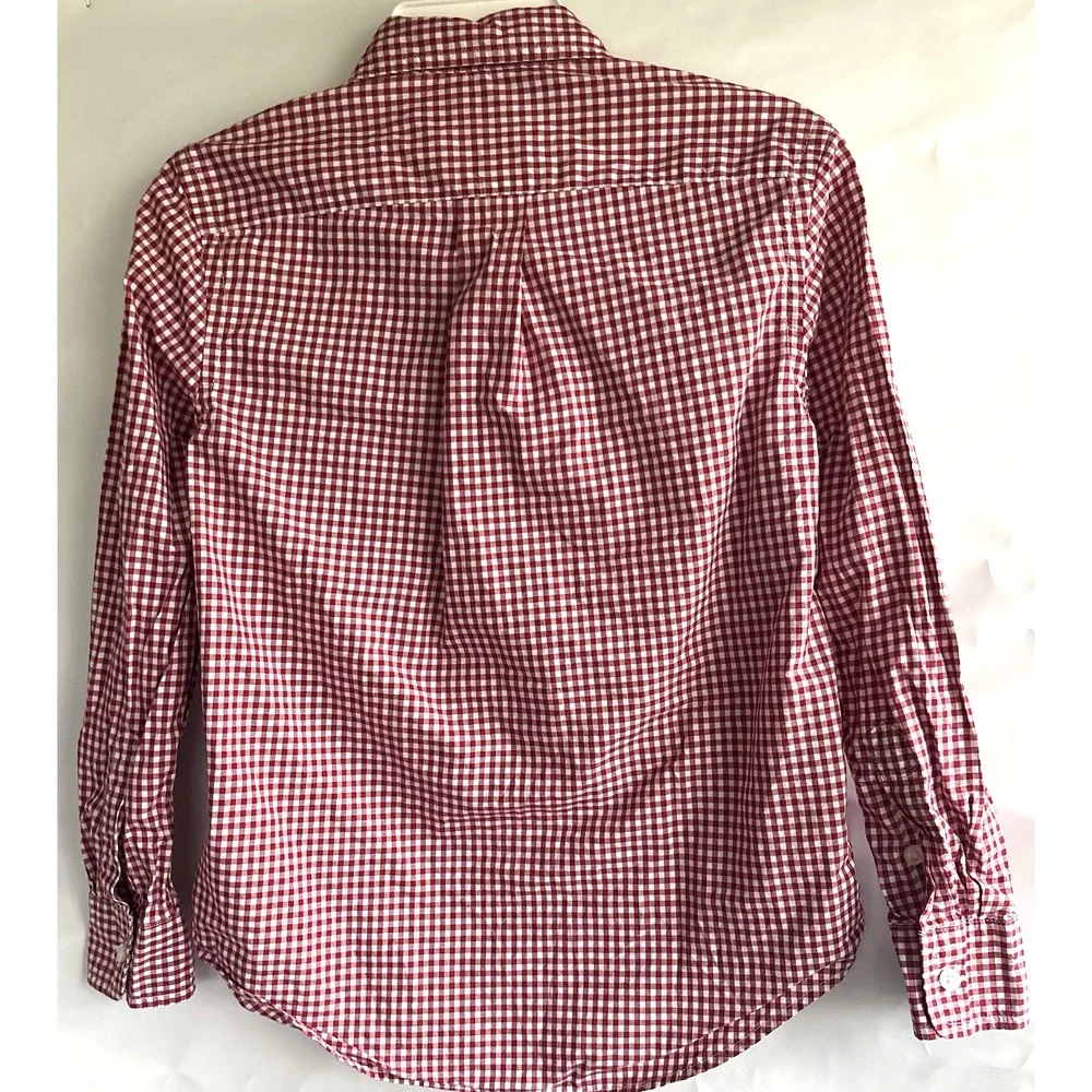 Ralph Lauren Boys Dark Red/White Plaid Button Down Long Sleeve Shirt Size 8